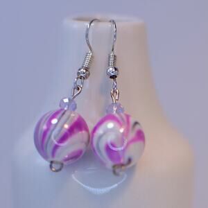 Purple, White, and Black Swirl Earrings — Handmade, Sterling Silver